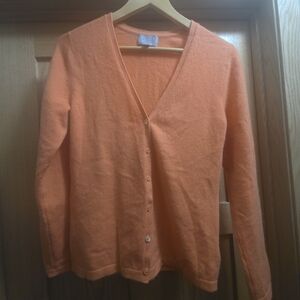 Pure Collection Coral-Orange V-Neck Button Cardigan